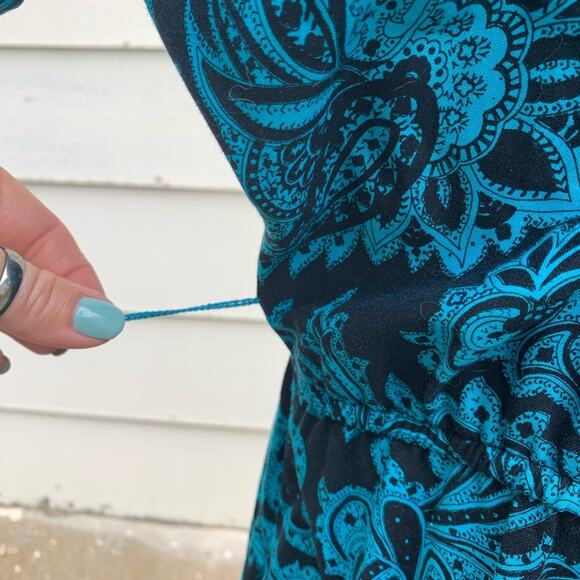 Vintage 90s Paisley Jersey tank shirt overlay dress teal black LARGE? - Picture 7 of 7